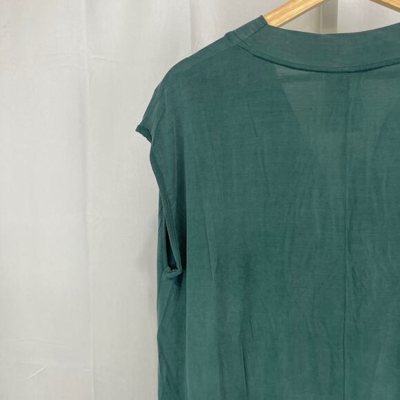 DOLAN Anthropologie Cap Sleeve V-Neck Tunic Dress Hi Low Green Petite S PS - Picture 7 of 9